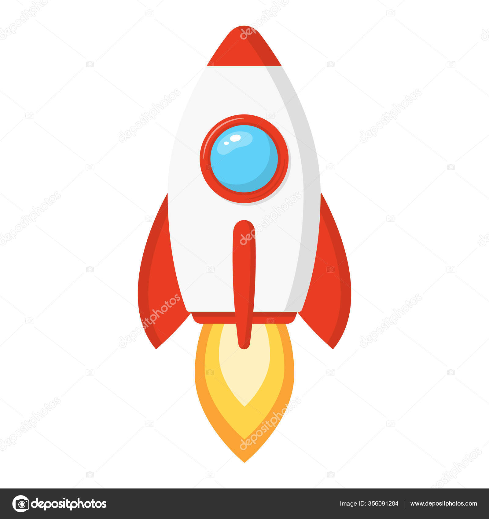 Rocket Ship In A Cartoon Style Isolated On White Background Space